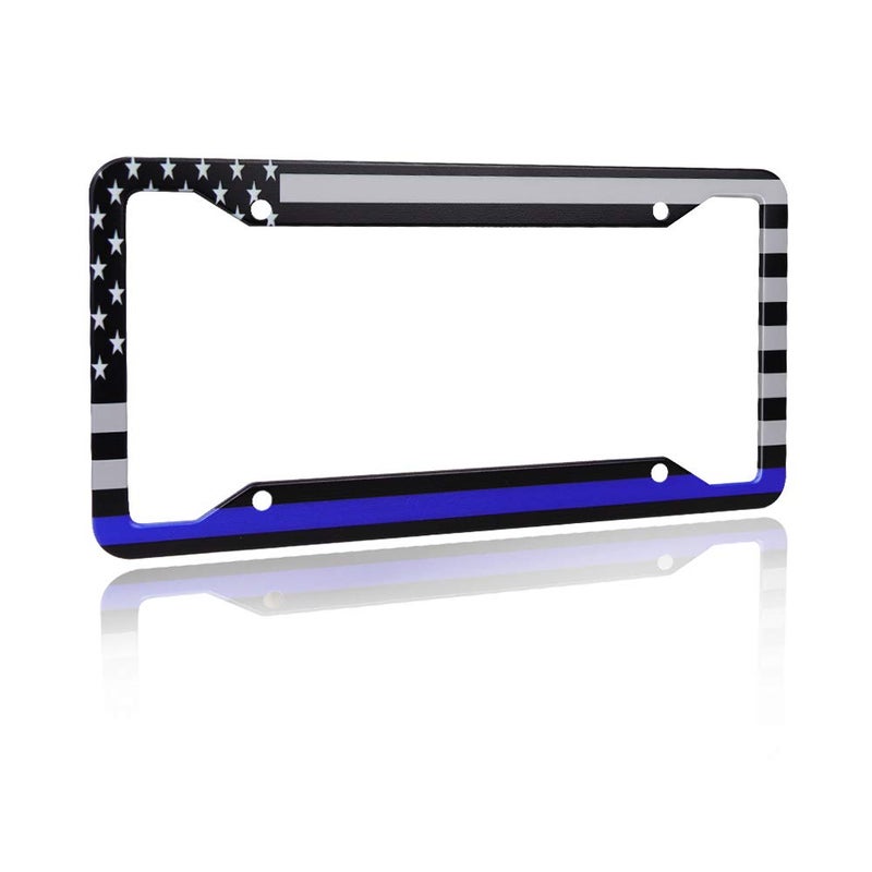 DZGlobal Thin Blue Line Black American Flag License Plate Frame, American Flag Car Tag Frame, Back and Front License Plate Frame 2 Pack - Image 3